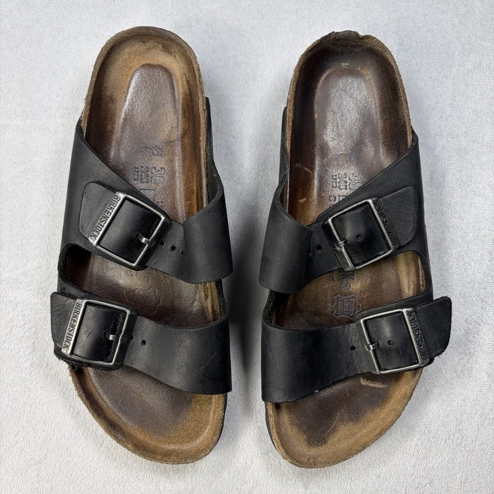 Birkenstock Arizona Nubuck Leather Soft Footbed Sandals Size 38 Black
